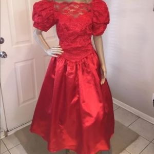 VTG 1980’s Red Lace Valentine’s Party Prom Dress S